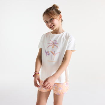 بيجاما-بشورت بيضاء قطعتين من قماش الجيرسيه للبنات